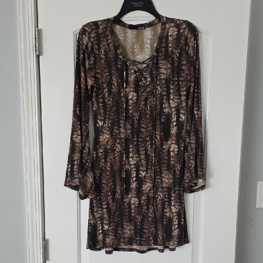 Ariella Brown and Black Long Sleeve Dress